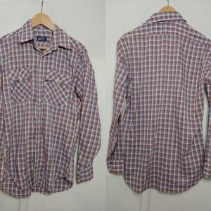 Levi's Regular Fit Long Sleeve Button Front Red White Blue Plaid Vintage M 1980s